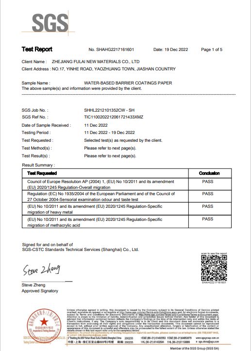 Mayeso a SGS Food contact material